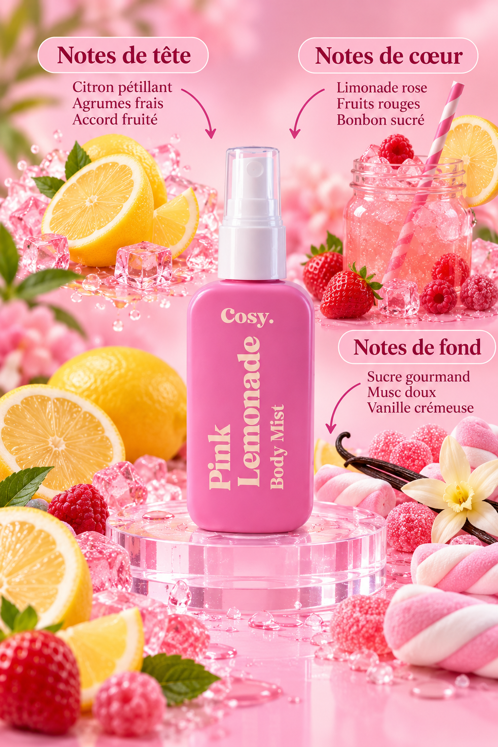 Cosy Pink Lemonade – Brume Parfumée Limonade Rose, Citron Pétillant & Bonbon Sucré