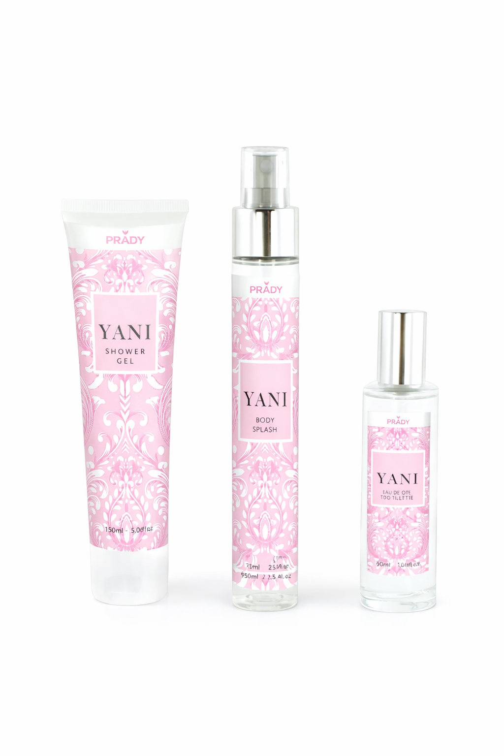 Coffret 3 Pièces “YANI” – Gel douche, Parfum, Brume Corporelle – Prady